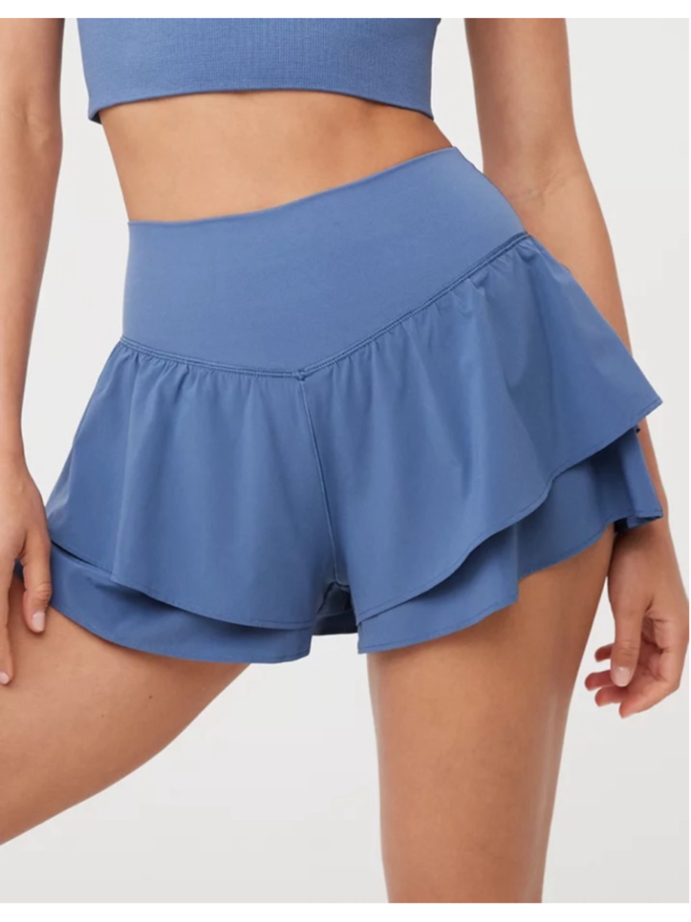 Offline By Aerie Real Me Flirty Flutter Tiered Ruffle Athletic Short Blue XS